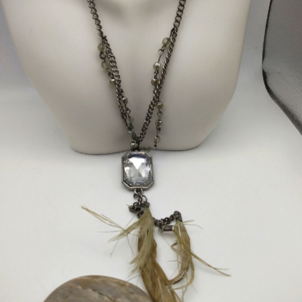 Native feather crystal gem necklace